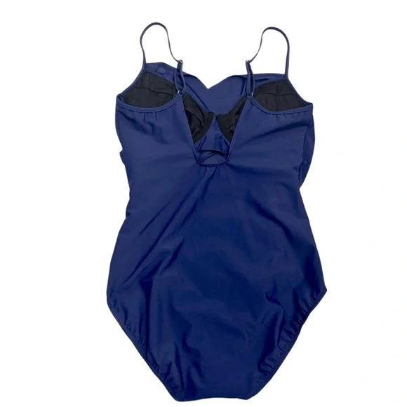 Miraclesuit Navy Wrap Style One Piece Swimsuit Waist Ruching Sz 16